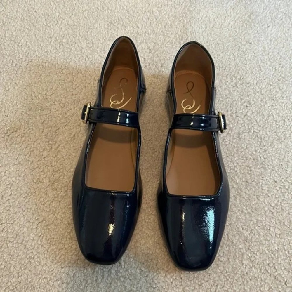 Sam Edelman Navy Blue Patent Leather Mary Janes.
